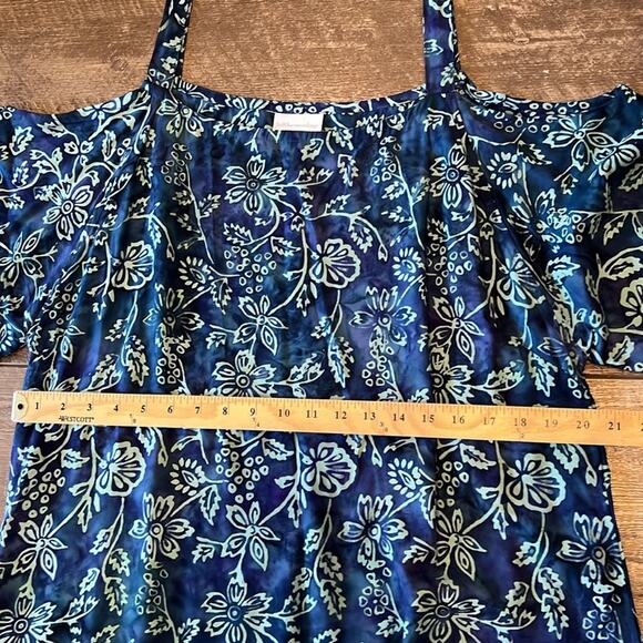 Soft Surroundings Cold Shoulder Tropical Batik Print Maxi Dress Floral Blue L - Picture 5 of 11